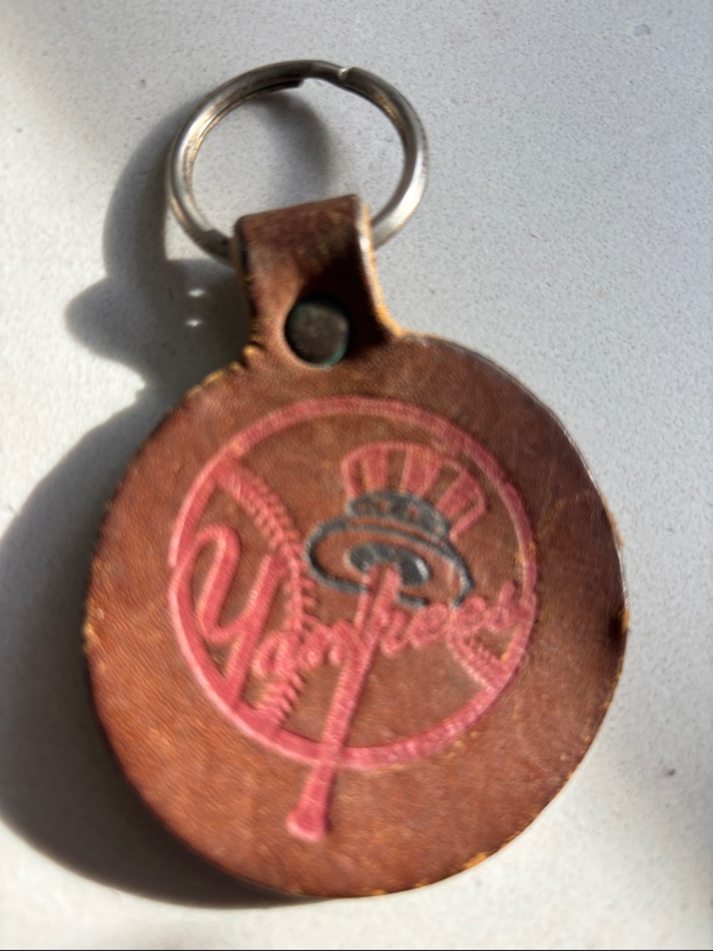 Vintage Brown Leather Yankees Keychain